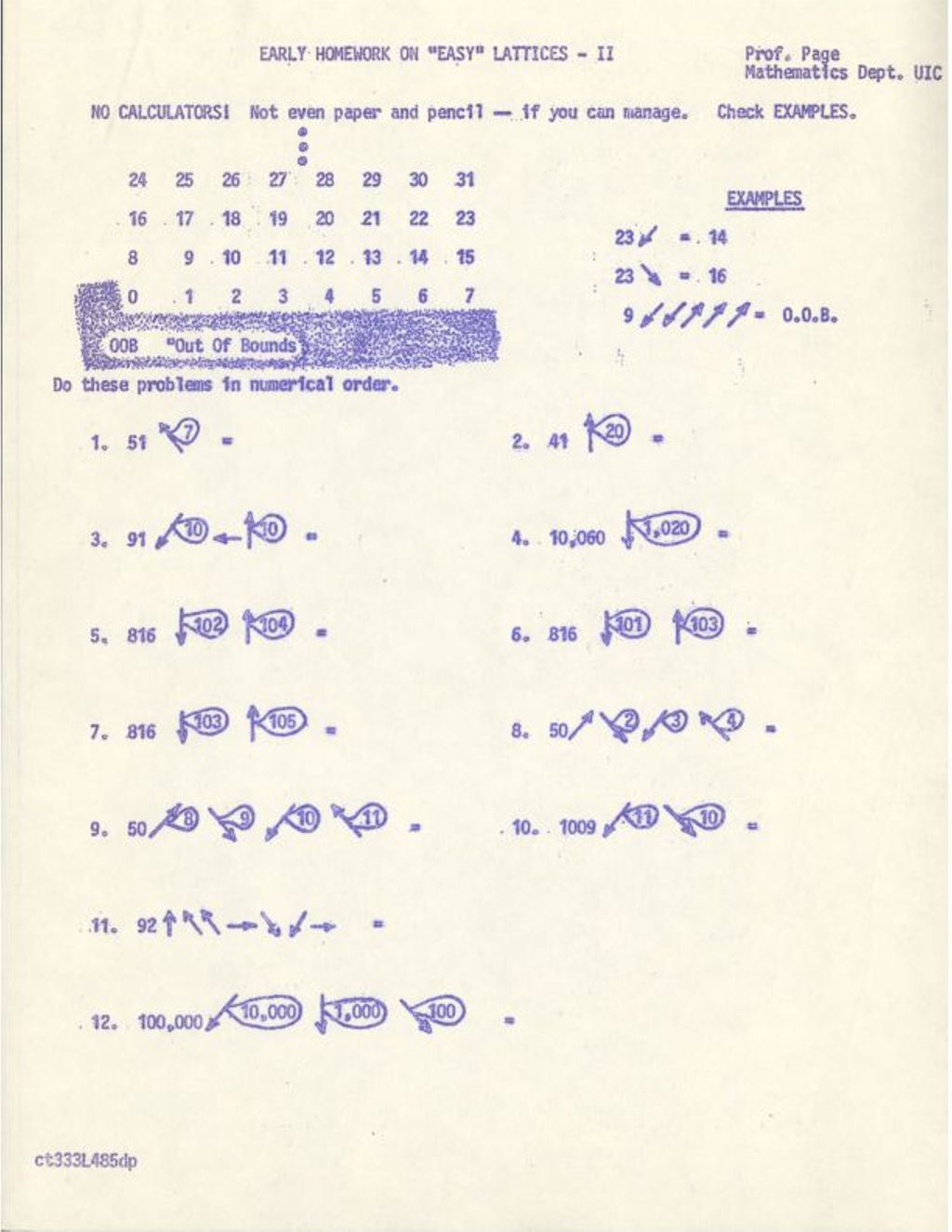 Miniature of Early Homework on “Easy” Lattices II (13-lattice w/OOB, examples, problems)