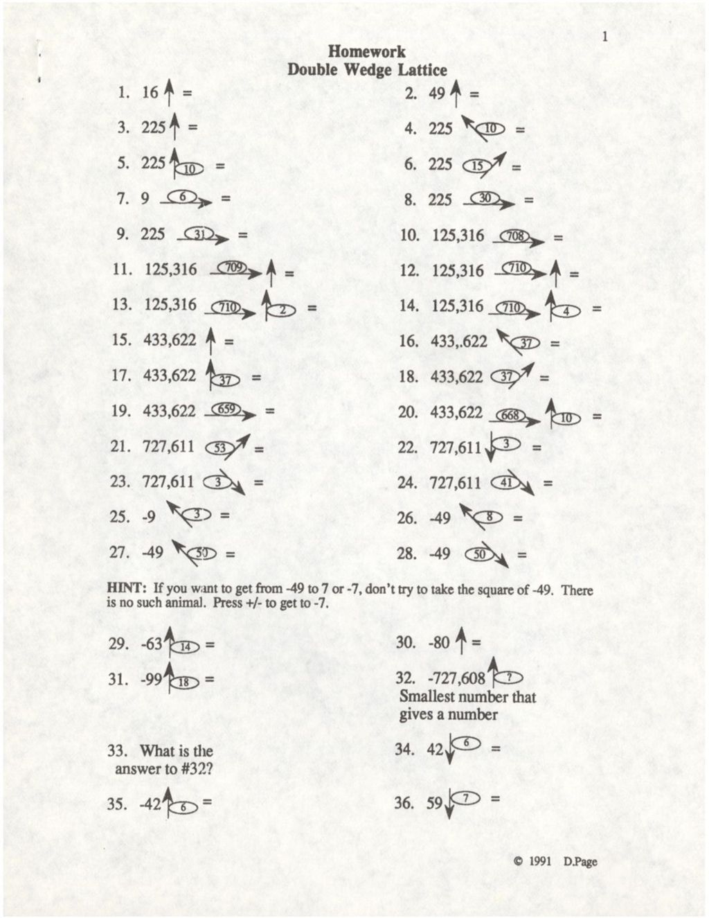 Miniature of Homework Double Wedge Lattice w/ Answer Key (1991)
