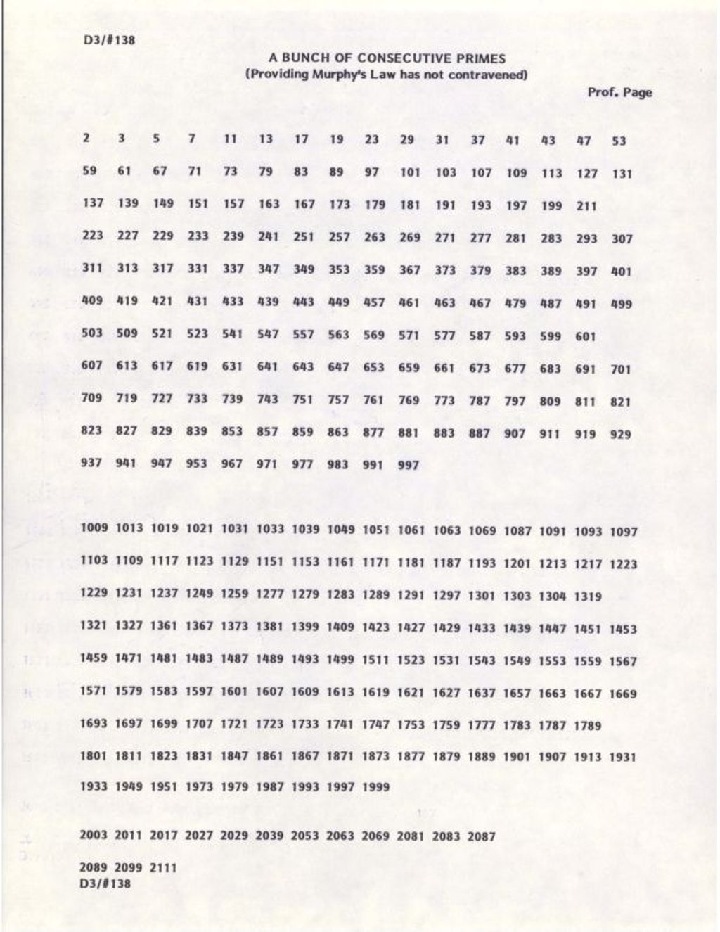Miniature of A Bunch of Consecutive Primes