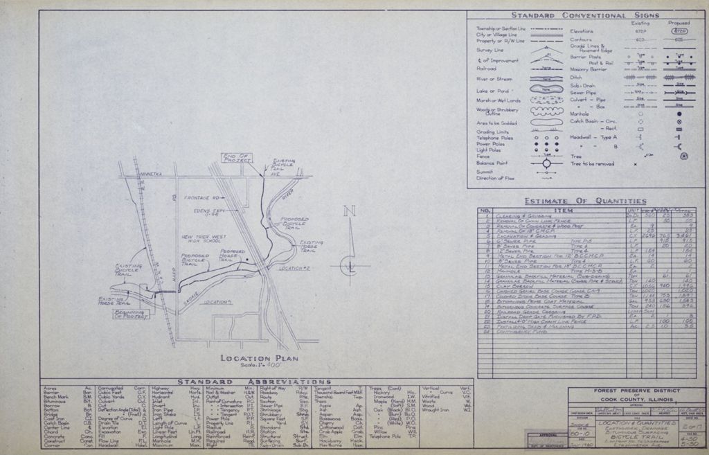 Miniature of Skokie Division, Bicycle Trail, Earthwork, Drainage, Bituminous Surfacing,in.Office Copy, in. scale: 1 in. = 400 ft
