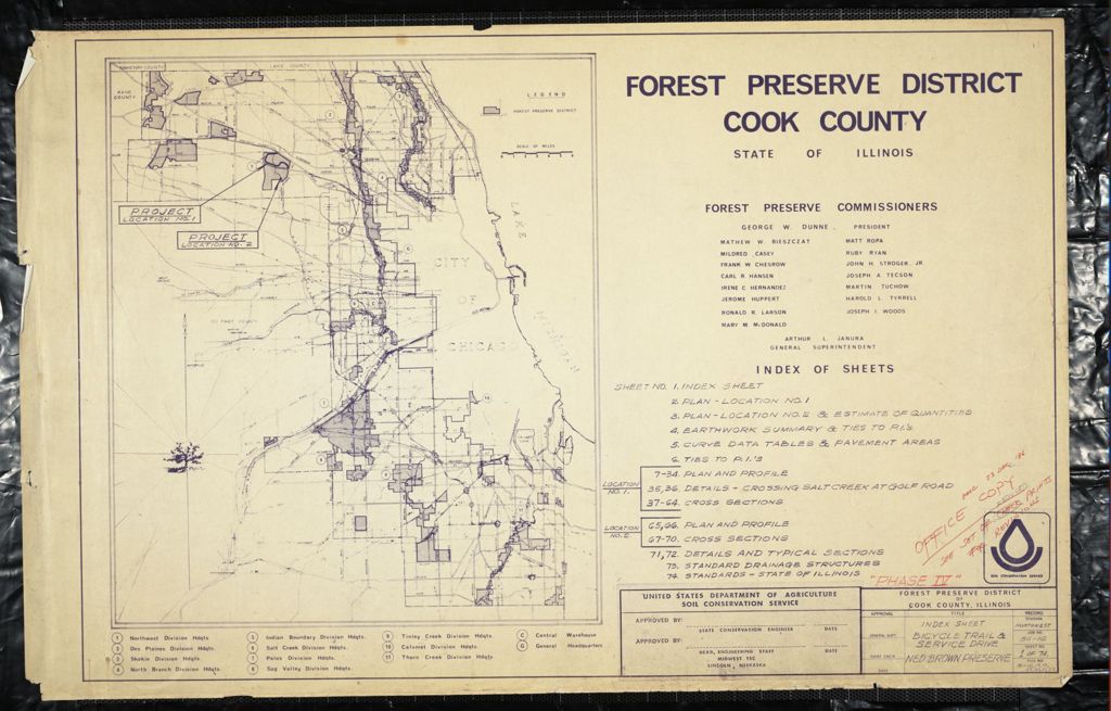 Miniature of Ned Brown Preserve, Bicycle Trail and Service Drive,in.Phase IV, in. office copy, scale: 1 in. = 2.5 miles