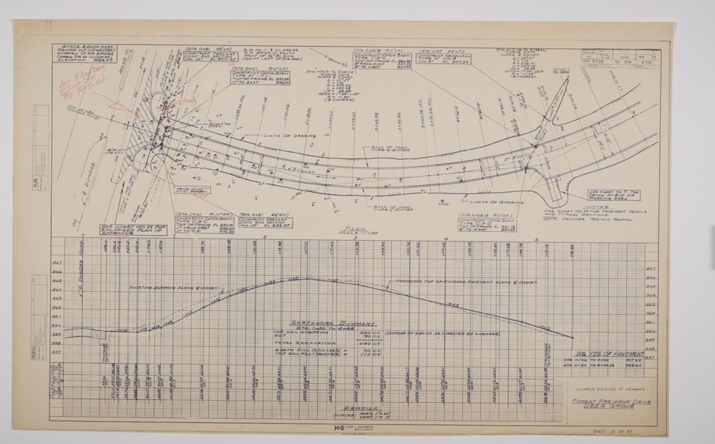 Miniature of Northwest Highway and Dundee Road Interchange; Ramps Reconstruction;State of Illinois Department of Public works and Buildings Division of Highways Plans for Proposed Federal Aid Highway, scale: horz. 1 in. = 20 ft; vert. 1 in. = 2 ft; and 1 in. = 20 ft