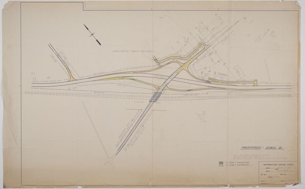 Miniature of Northwest Highway and Dundee Road Interchange; Ramps Reconstruction;State of Illinois Department of Public works and Buildings Division of Highways Plans for Proposed Federal Aid Highway, scale:1 in. = 100 ft