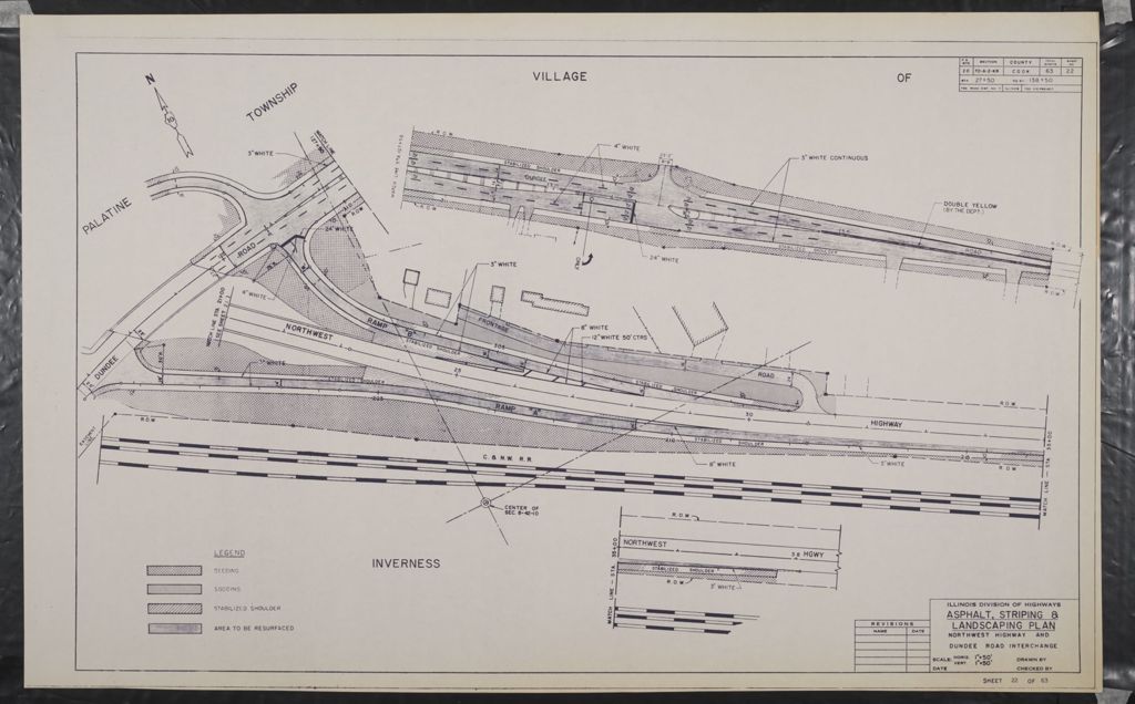 Miniature of Northwest Highway and Dundee Road Interchange; Ramps Reconstruction;State of Illinois Department of Public works and Buildings Division of Highways Plans for Proposed Federal Aid Highway, scale:horiz. 1 in. = 50 ft; vert. 1 in. = 50 ft