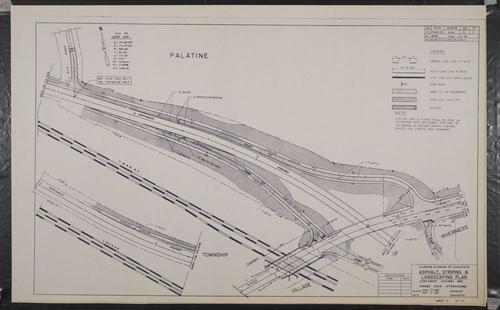 Miniature of Northwest Highway and Dundee Road Interchange; Ramps Reconstruction;State of Illinois Department of Public works and Buildings Division of Highways Plans for Proposed Federal Aid Highway, scale:horiz. 1 in. = 50 ft; vert. 1 in. = 50 ft