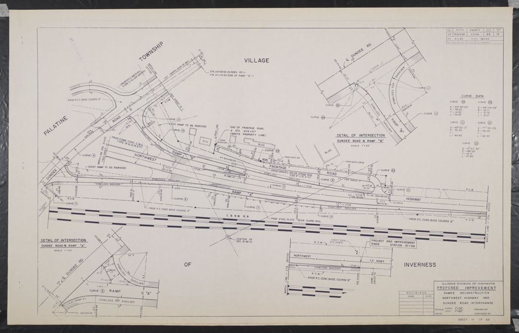 Northwest Highway and Dundee Road Interchange; Ramps Reconstruction;State of Illinois Department of Public works and Buildings Division of Highways Plans for Proposed Federal Aid Highway, scale:Horiz. 1 in. = 50 ft; Vert. 1 in. = 50 ft
