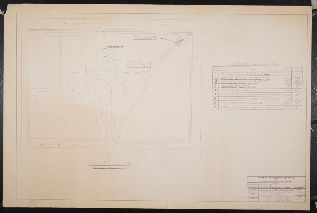 Miniature of Cummings Square, Plot Plan and Quantities, scale:1 in. = 40 ft