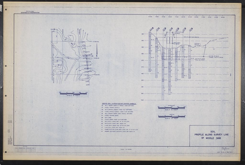 Miniature of State of Illinois Department of Transportation Division of Waterways Detail Plans for Busse Woods Reservoir Phase 2 Construction Lateral Dams Cook County, scale: not noted