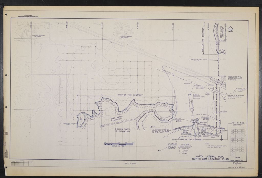 Miniature of State of Illinois Department of Transportation Division of Waterways Detail Plans for Busse Woods Reservoir Phase 2 Construction Lateral Dams Cook County, scale:"not noted "