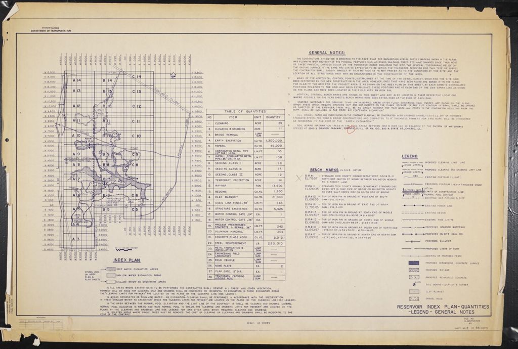 Miniature of State of Illinois Department of Transportation Division of Waterways Detail Plans for Busse Woods Reservoir Phase 2 Construction Lateral Dams Cook County, scale:"not noted"