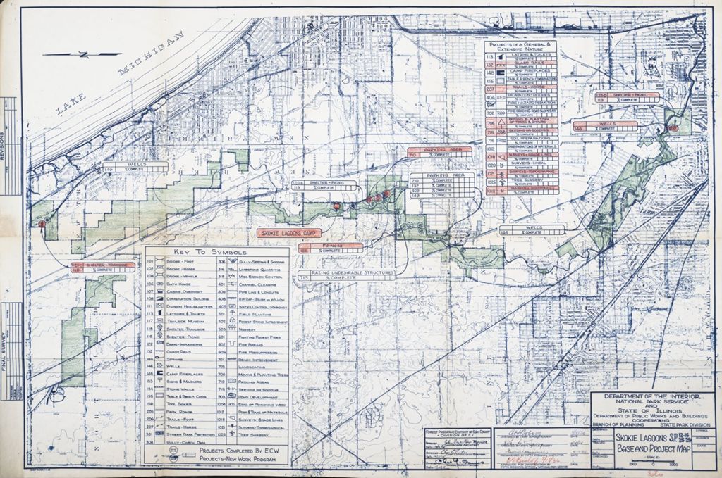 Miniature of Skokie Lagoons, Base and Project Map, scale: 1 in. = 2000 ft
