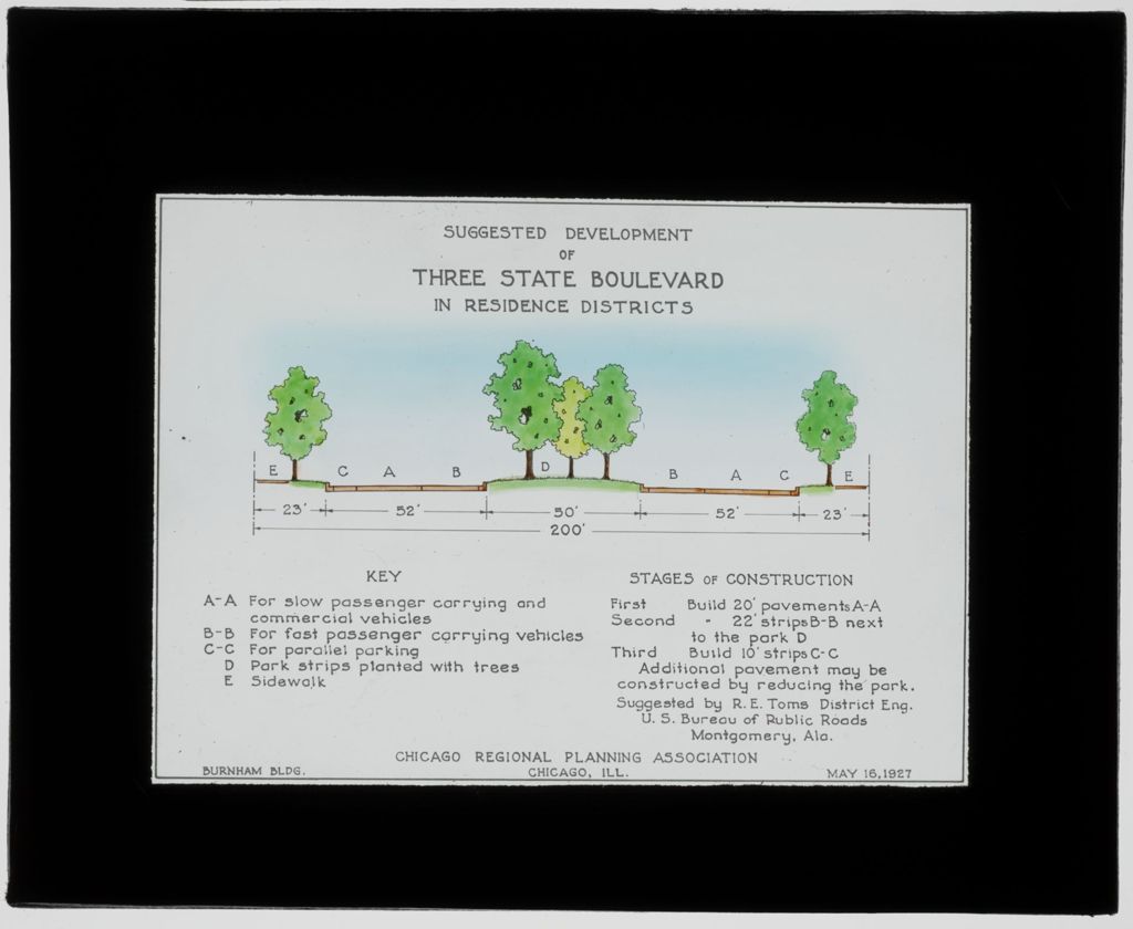 Miniature of Highway Design and X Section: Suggested Development of Three State Boulevard in Residence Districts