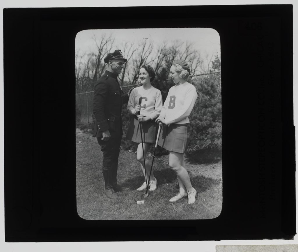 Miniature of Picnics and Recreation Activities - [Two Cheerleaders and Man in Uniform]
