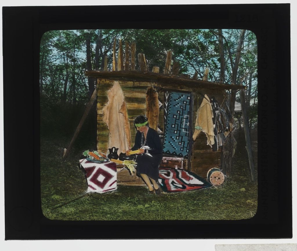 Miniature of Picnics and Recreation Activities - [Native American Crafts Outside Cabin]