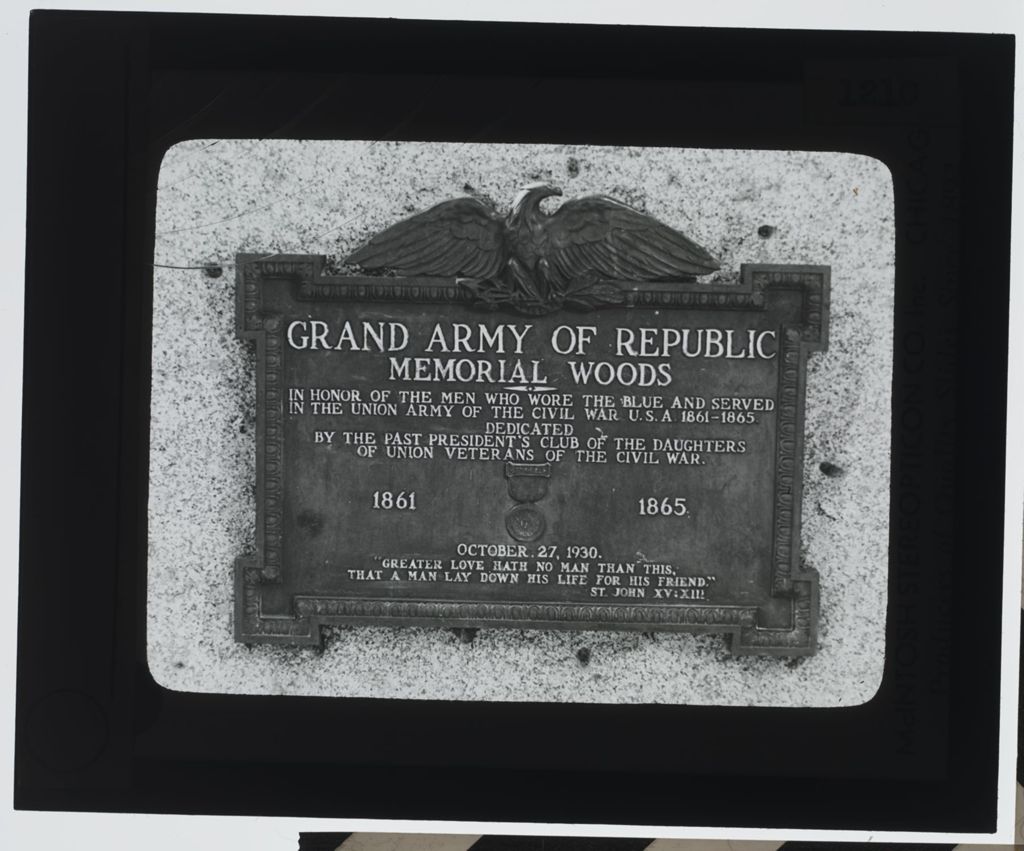 Memorial plaque for the Grand Army of the Republic Woods, River Forest