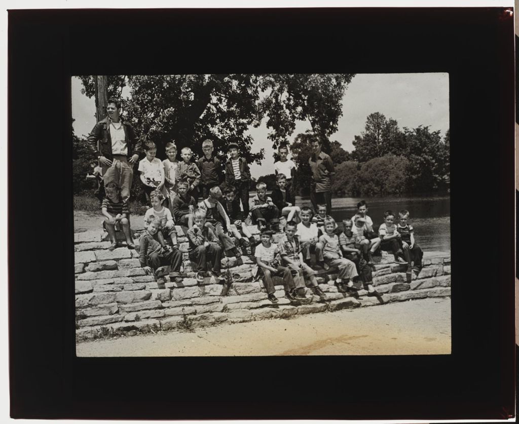 Miniature of Forest Preserve District Day Camp, Boys Sitting on Stone Steps
