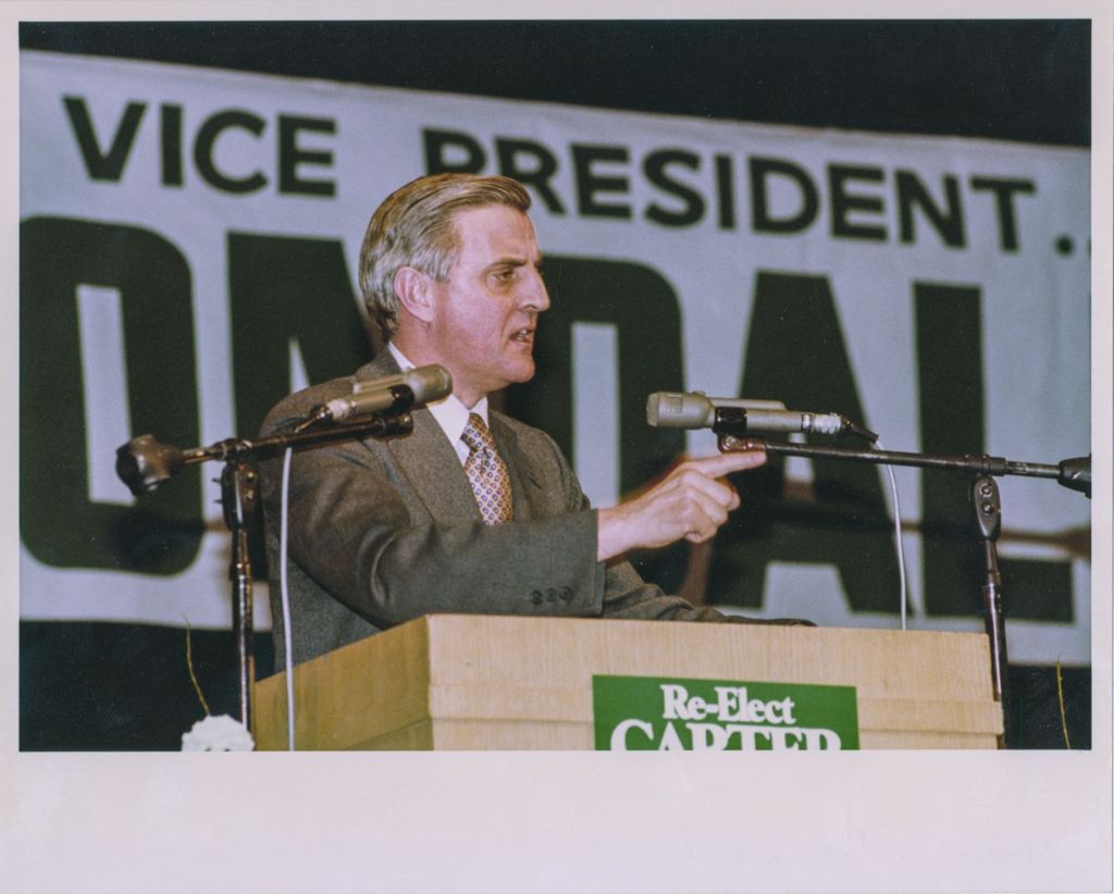 Walter Mondale speaking at a campaign event