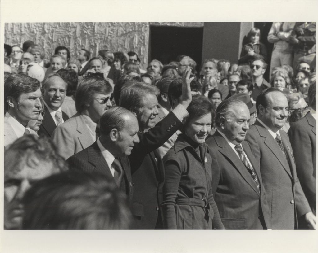 Miniature of Presidential candidate Jimmy Carter, Rosalynn Carter, and Richard J. Daley in a crowd