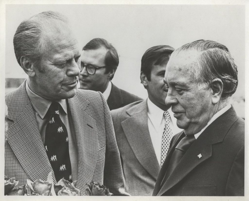 Miniature of Gerald Ford speaking with Richard J. Daley