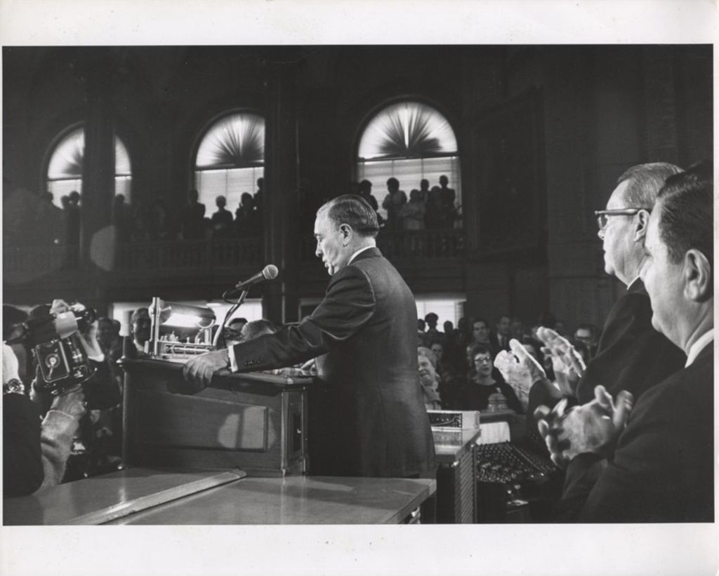 Miniature of Richard J. Daley addressing the Illinois General Assembly