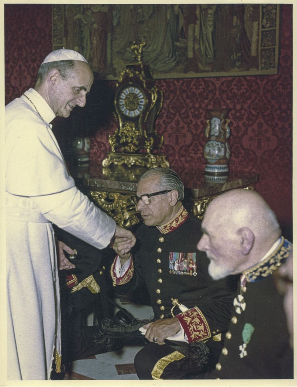 Miniature of Colonel Frank Chesrow kissing the ring of Pope Paul VI