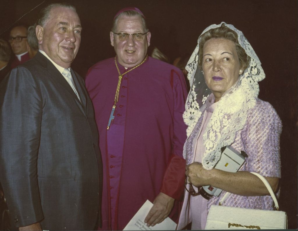 Miniature of Richard J. and Eleanor Daley with Cardinal Cody at his installation ceremony