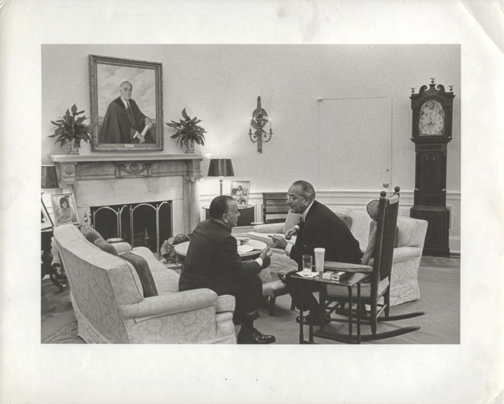 Richard J. Daley speaking with Lyndon B. Johnson at the White house