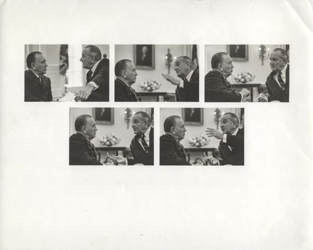 Miniature of Richard J. Daley speaking with Lyndon B. Johnson