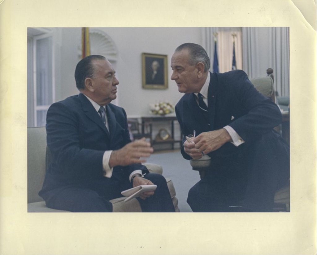 Richard J. Daley speaking with Lyndon B. Johnson at the White House