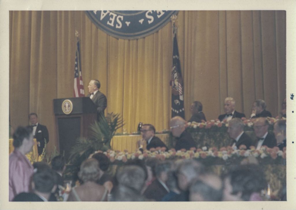 Richard J. Daley speaking at a Democratic Party banquet