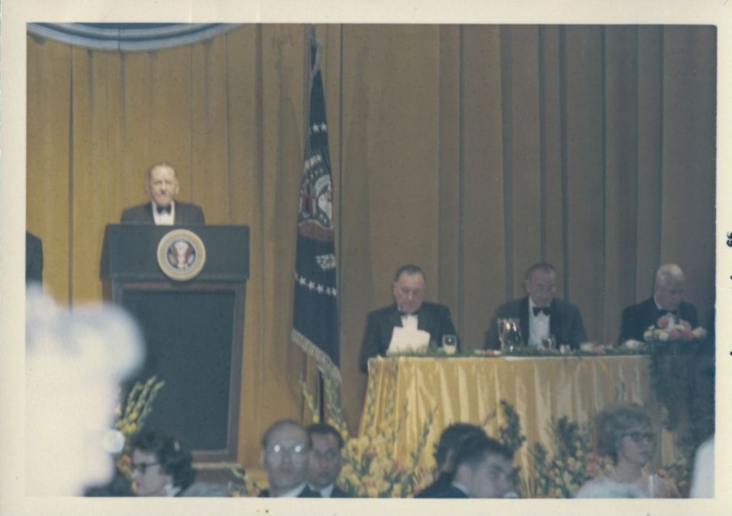 Miniature of Lyndon B. Johnson, Richard J. Daley, and Paul Douglas at a Democratic Party banquet