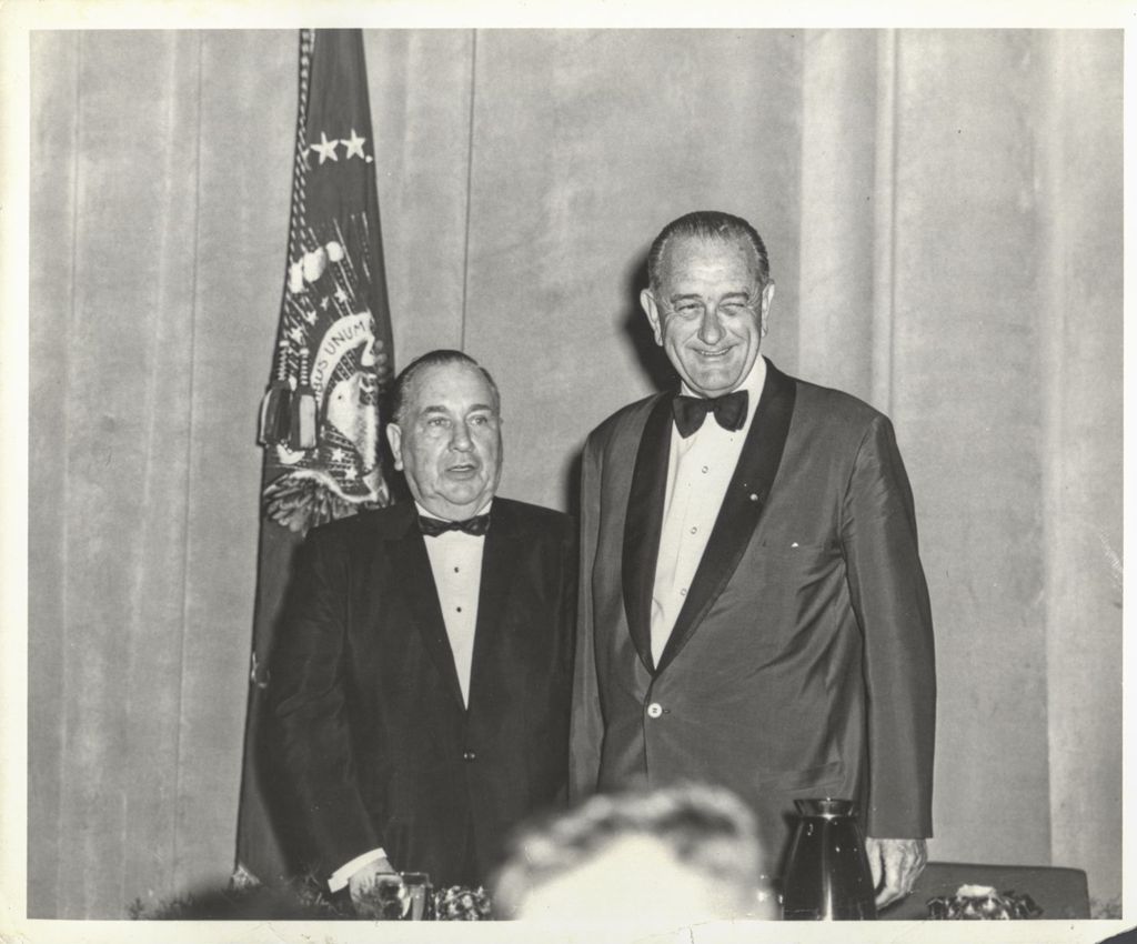 Miniature of Richard J. Daley and Lyndon B. Johnson at a Democratic Party banquet