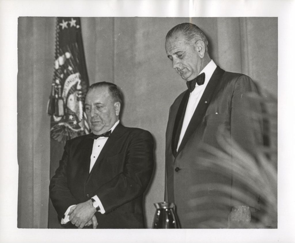 Miniature of Richard J. Daley and Lyndon B. Johnson at a Democratic Party banquet