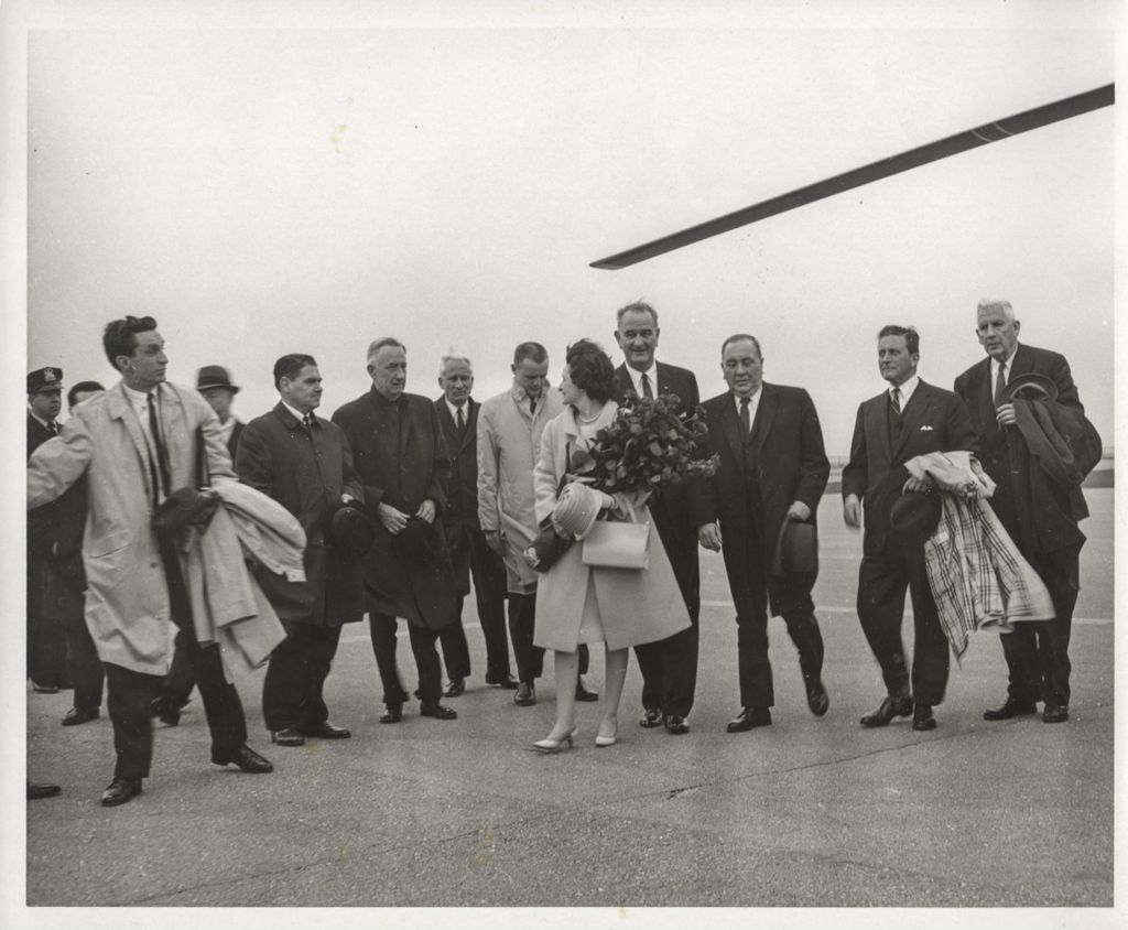 Miniature of Windy welcome to Chicago for Lyndon B. Johnson and Lady Bird Johnson