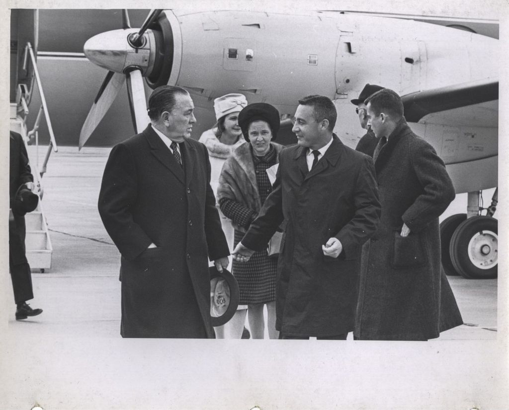Richard J. Daley greets the Gemini astronauts at the airport