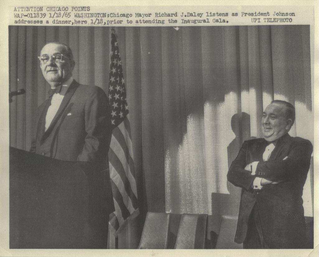 Richard J. Daley and Lyndon B. Johnson at a dinner event