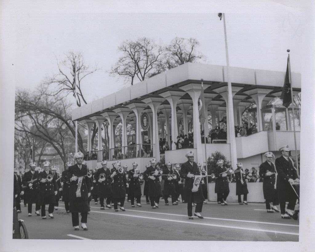 Chicago Fire Department marching band in parade for Lyndon B. Johnson's inauguration