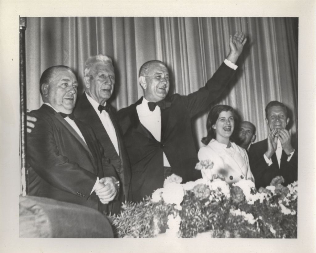 Lyndon B. Johnson, Richard J. Daley and Paul Douglas at a banquet