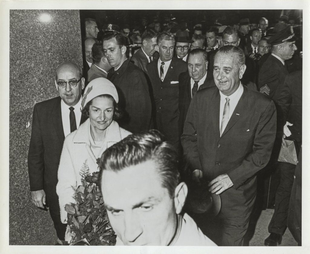 Miniature of Lady Bird Johnson and Lyndon B. Johnson with Richard J. Daley and others