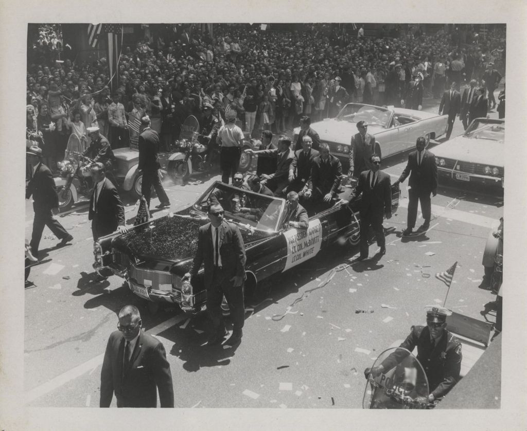 James McDivitt , Edward H. White and Hubert Humphrey in a parade for the astronauts