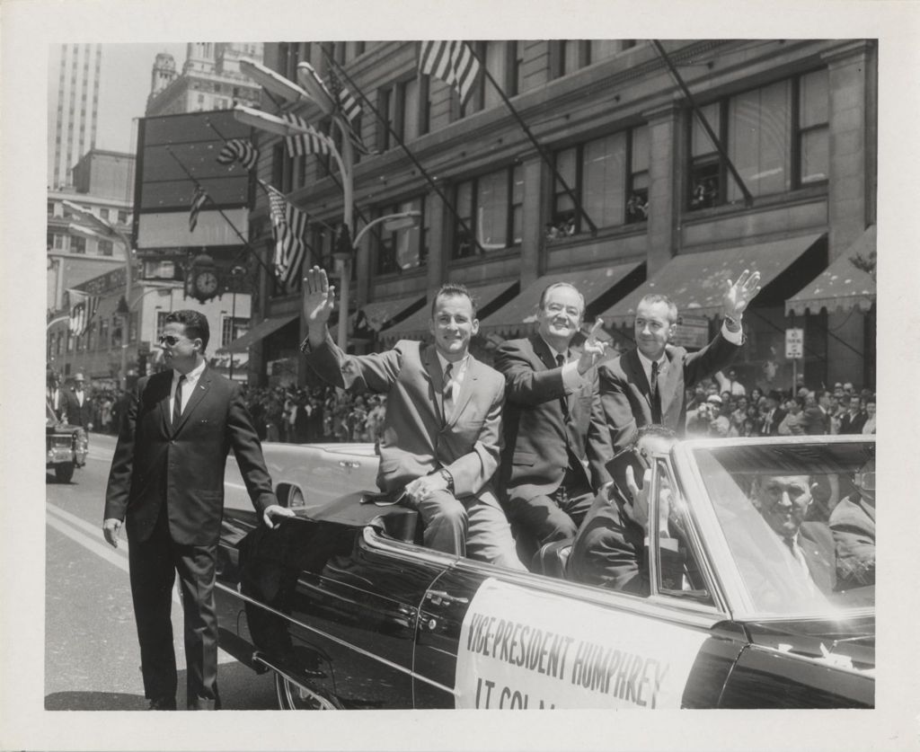 James McDivitt, Hubert Humphrey, and Edward H. White in astronauts' parade