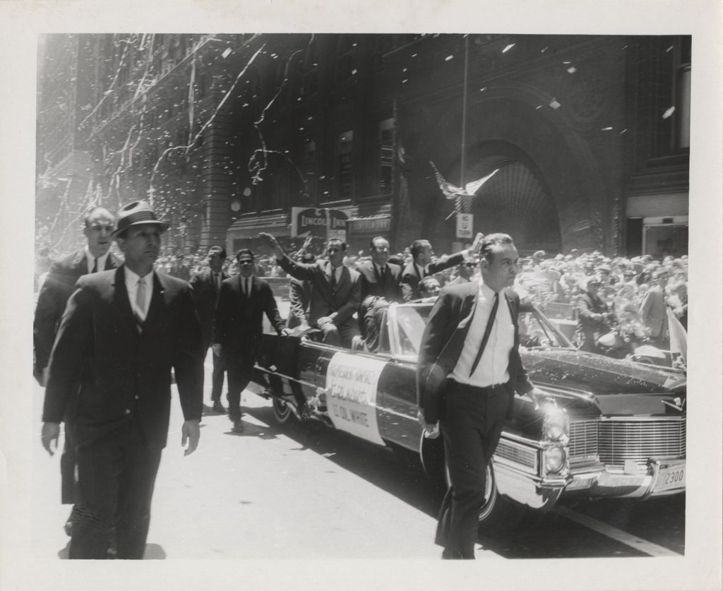 James McDivitt, Hubert Humphrey, and Edward H. White in astronauts' parade