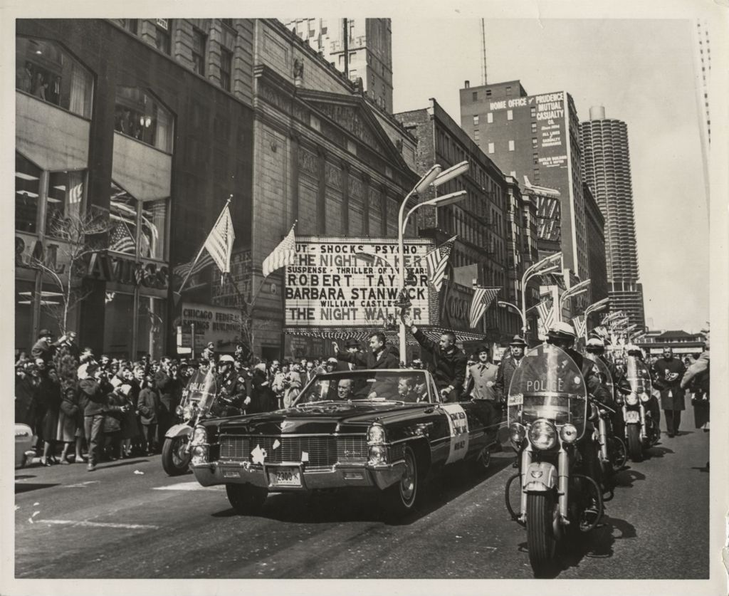 Astronauts John Young and Gus Grissom in a parade in their honor