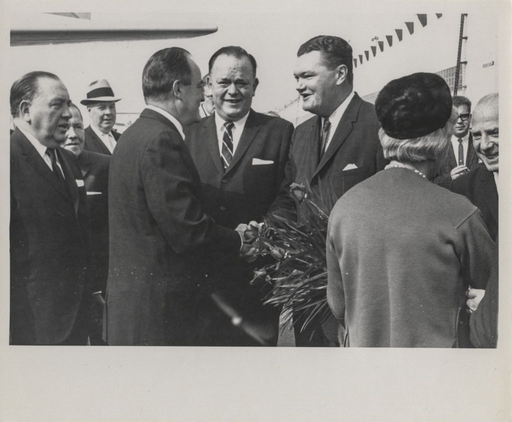 Miniature of Hubert Humphrey and Muriel Humphrey greet welcomers at the airport