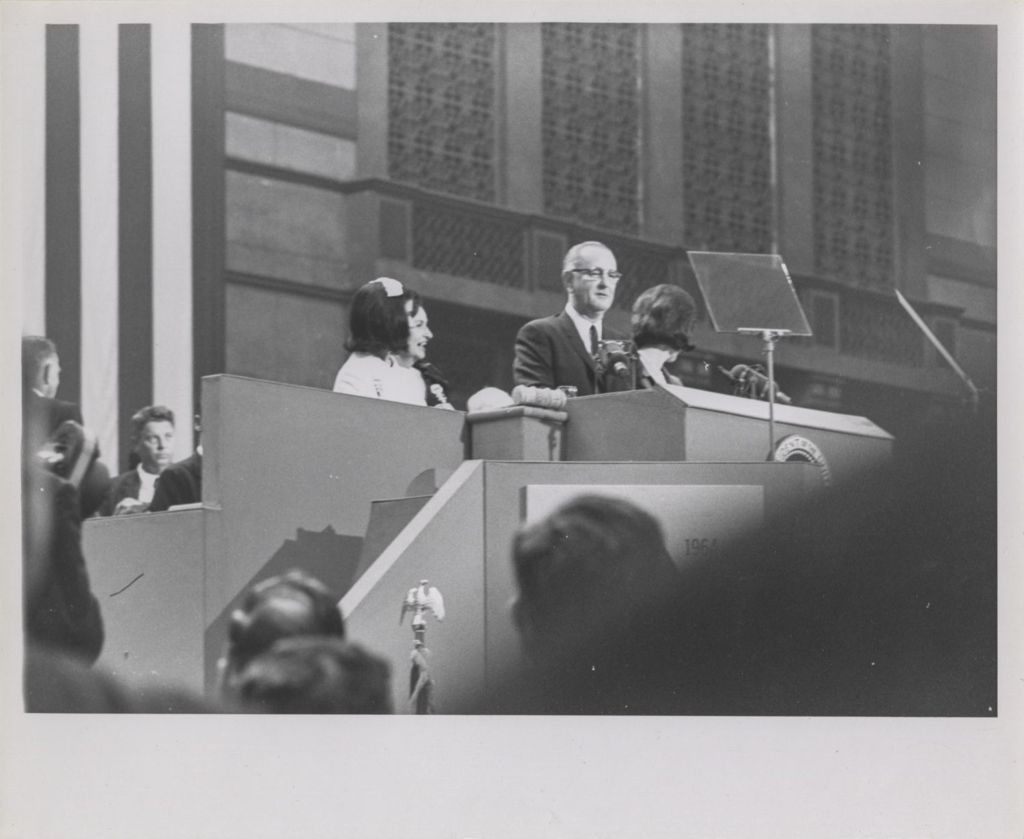 Miniature of Lyndon B. Johnson addresses the Democratic National Convention