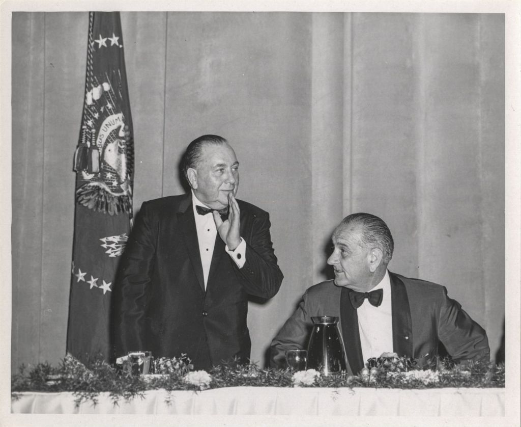 Richard J. Daley and Lyndon B. Johnson at Democratic dinner at McCormick Place