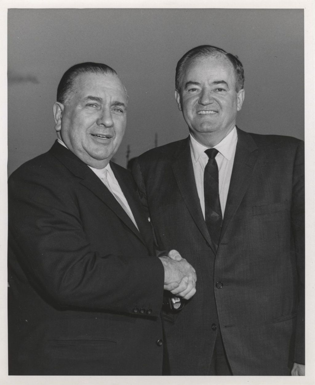 Richard J. Daley shaking hands with Hubert Humphrey