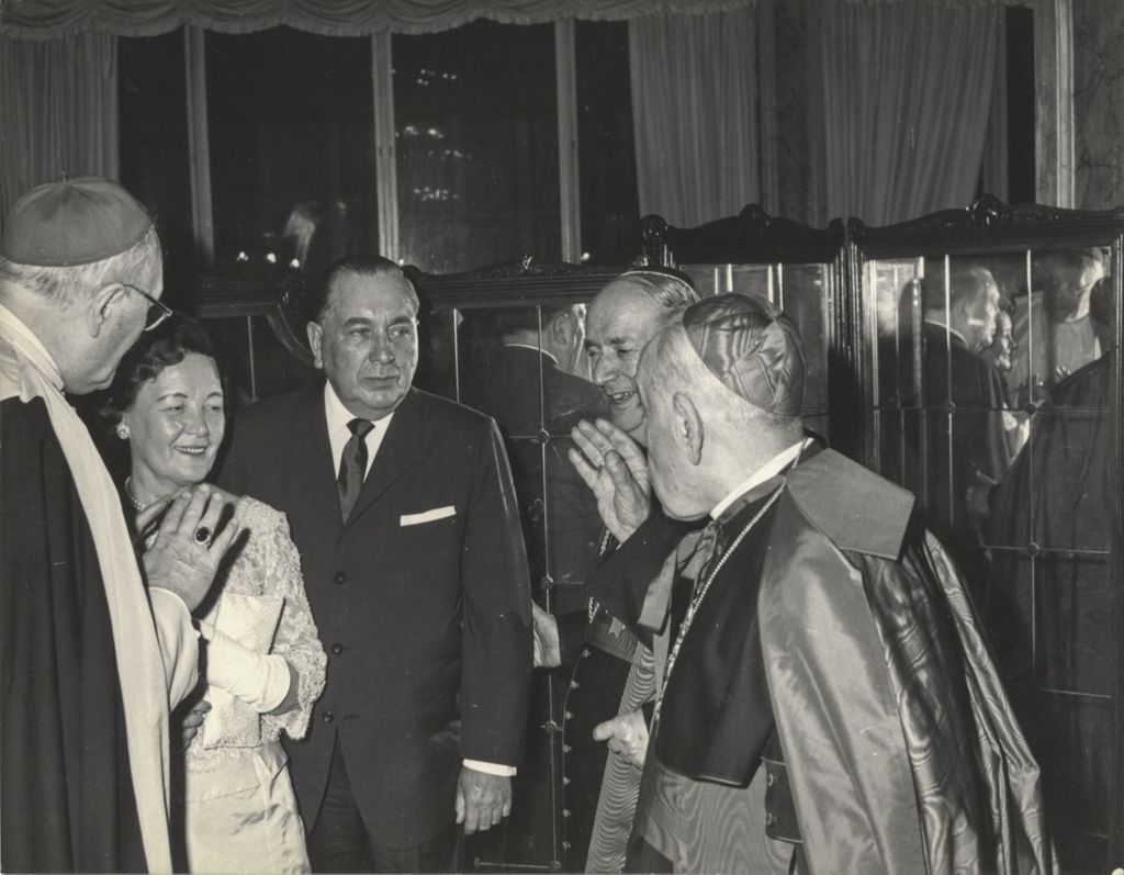 Eleanor and Richard J. Daley with clerics at a reception in Rome