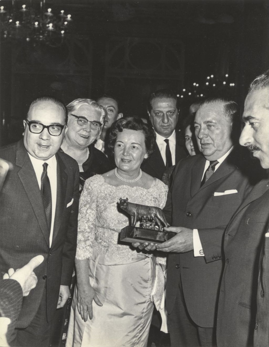 Miniature of Richard J. Daley and Eleanor Daley receive gift at a reception in Rome