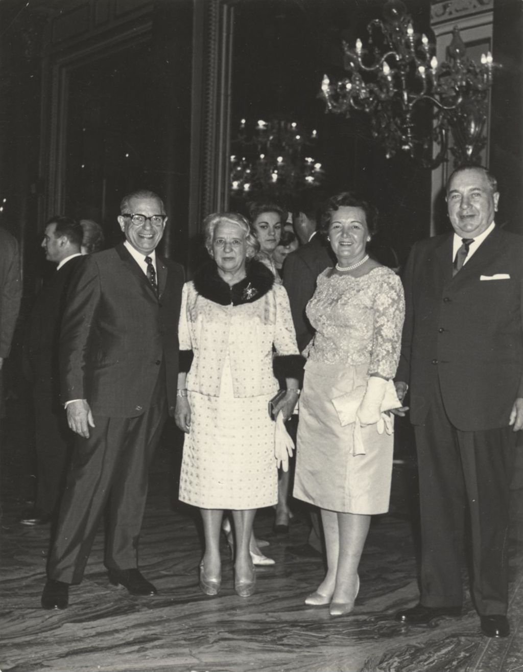 Richard J. Daley, Eleanor Daley, and Frank Chesrow at a reception in Rome